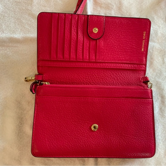 Michael Kors Floral Embellished Pebbled Leather Convertible Crossbody Bag Red - Picture 7 of 16